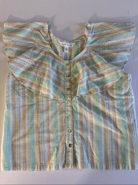 French Laundry Pastel Striped Ruffle Button-Front Blouse